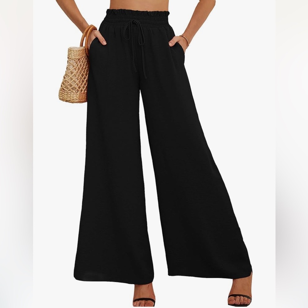Black Wide-Leg Trouser Pants